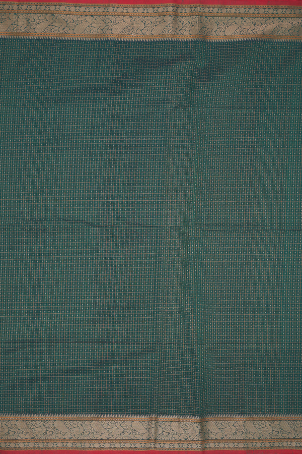 Coimbatore Cotton Saree In Forest Green With Checks Design