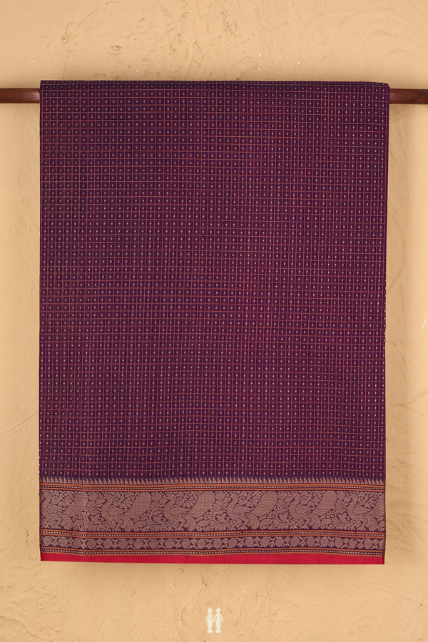 Coimbatore Cotton Saree In Grape Purple With Checks Design