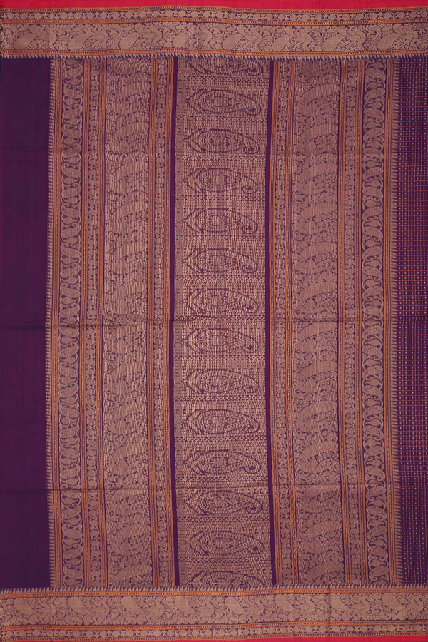 Coimbatore Cotton Saree In Grape Purple With Checks Design