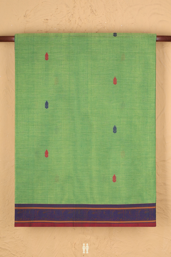 Coimbatore Cotton Saree In Green With Threadwork Buttas