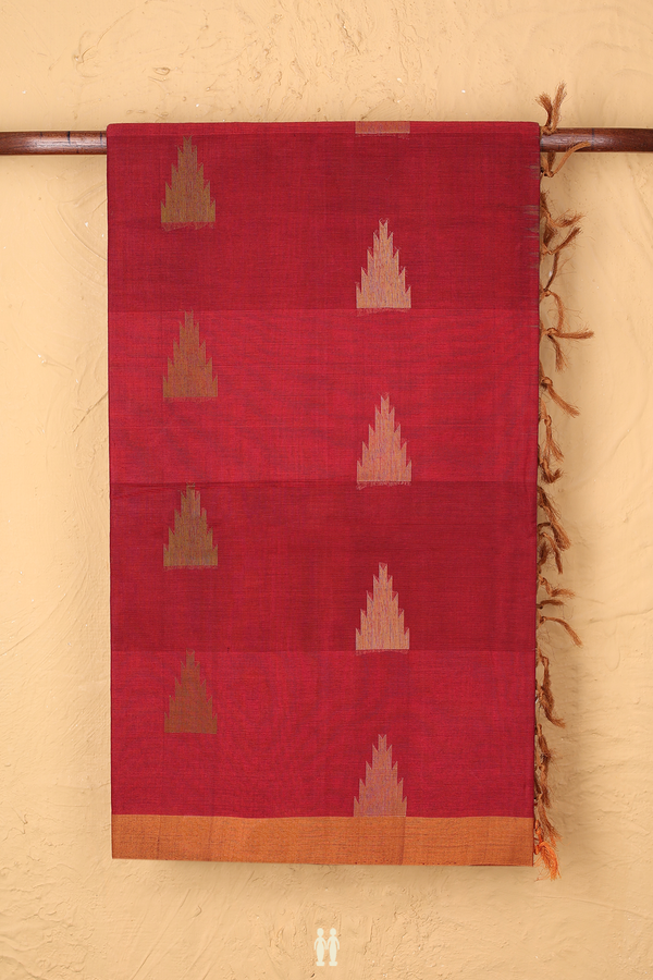 Coimbatore Cotton Saree In Red With Temple Motifs