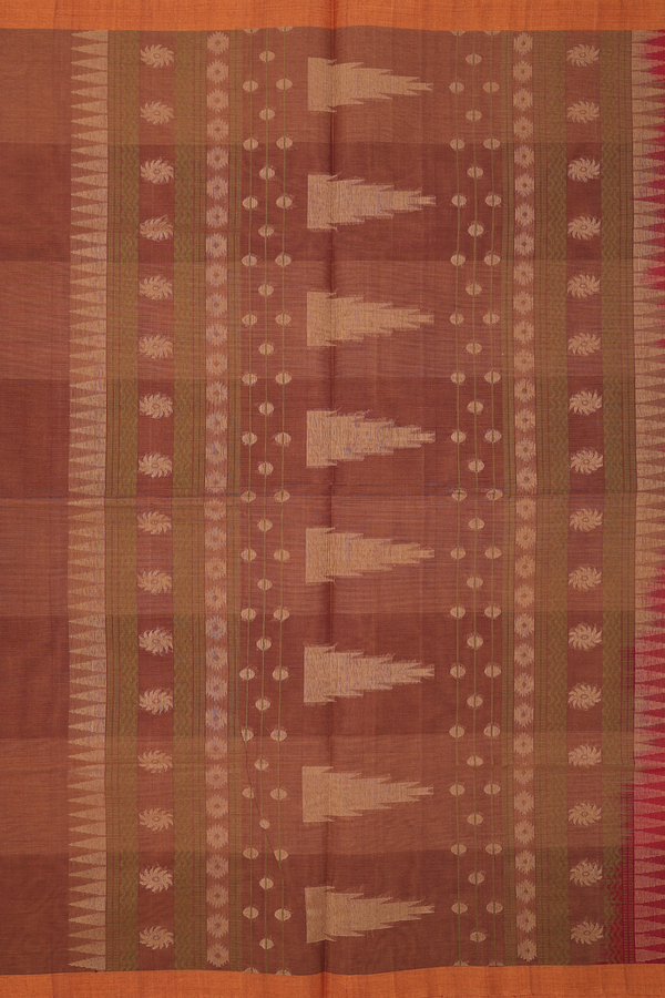 Coimbatore Cotton Saree In Red With Temple Motifs