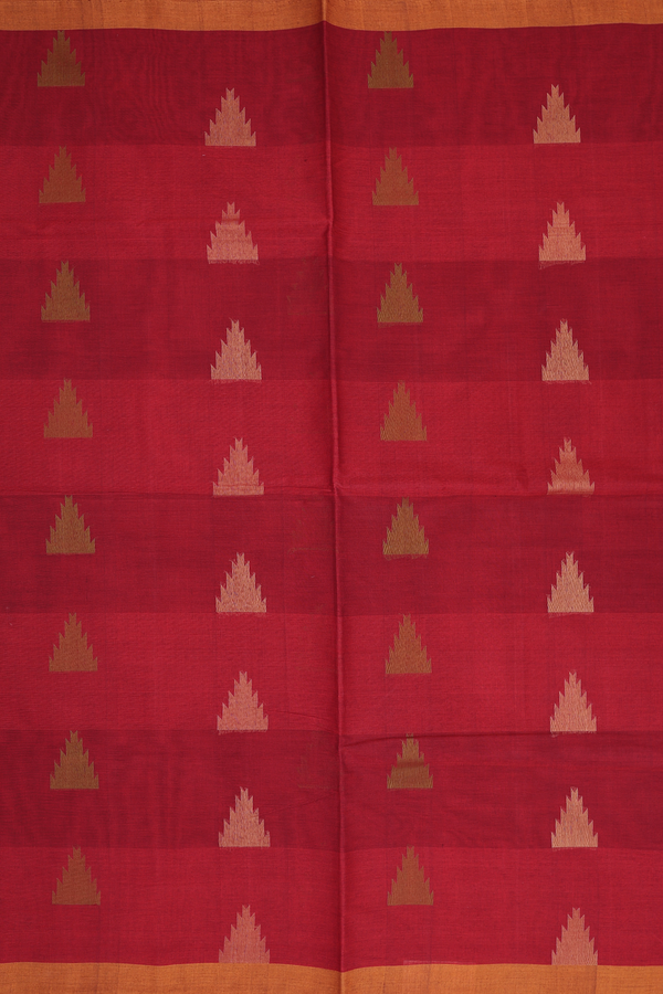 Coimbatore Cotton Saree In Red With Temple Motifs
