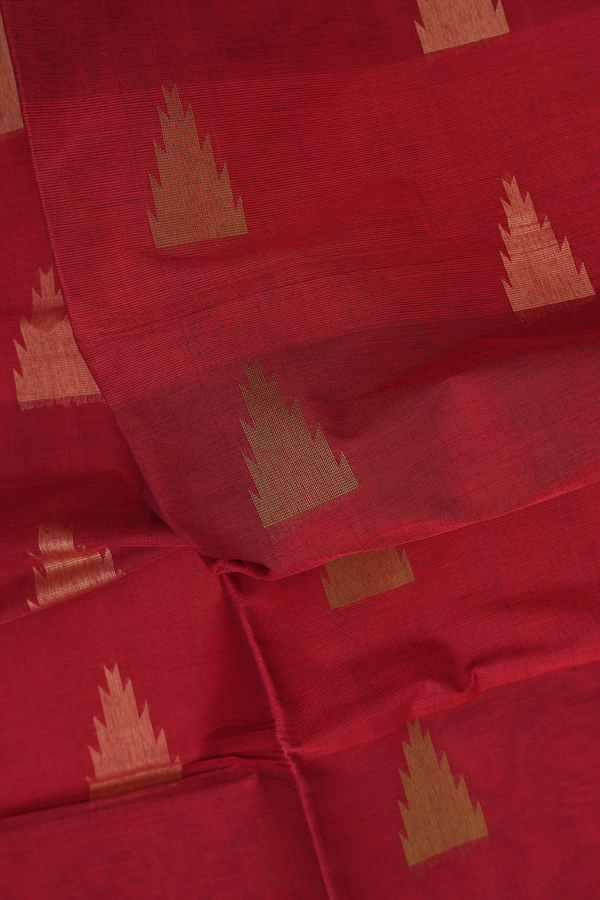 Coimbatore Cotton Saree In Red With Temple Motifs