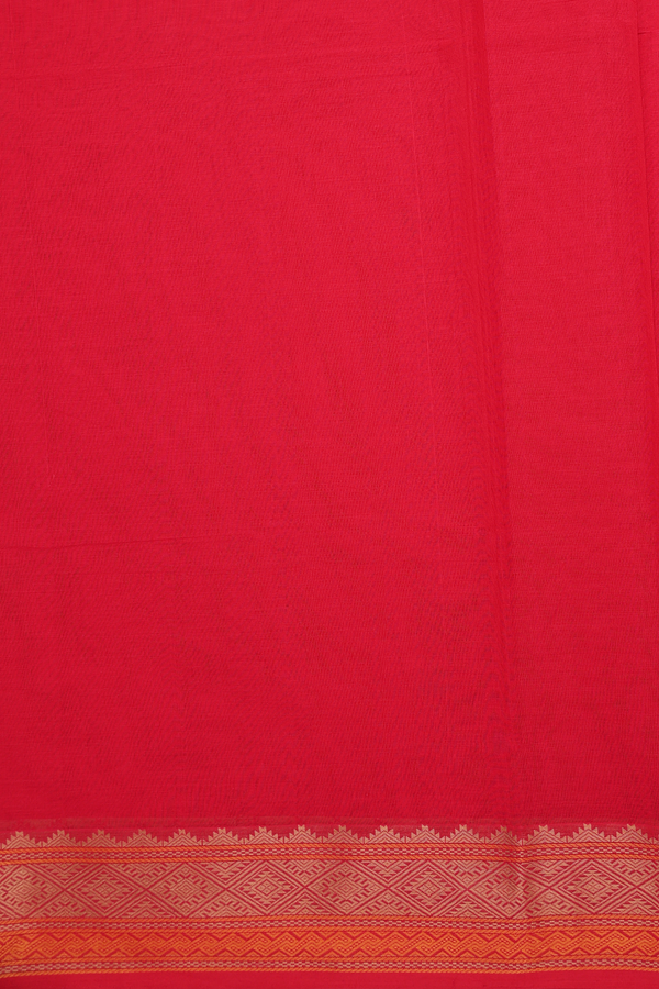 Coimbatore Cotton Saree In Scarlet Red With Threadwork Buttas