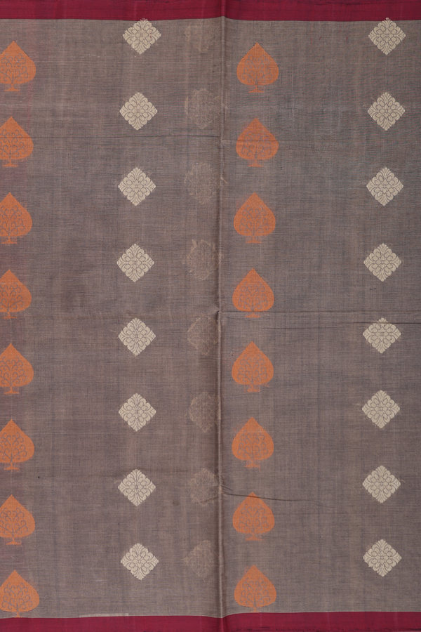 Coimbatore Cotton Saree In Oxford Brown With Threadwork Motifs