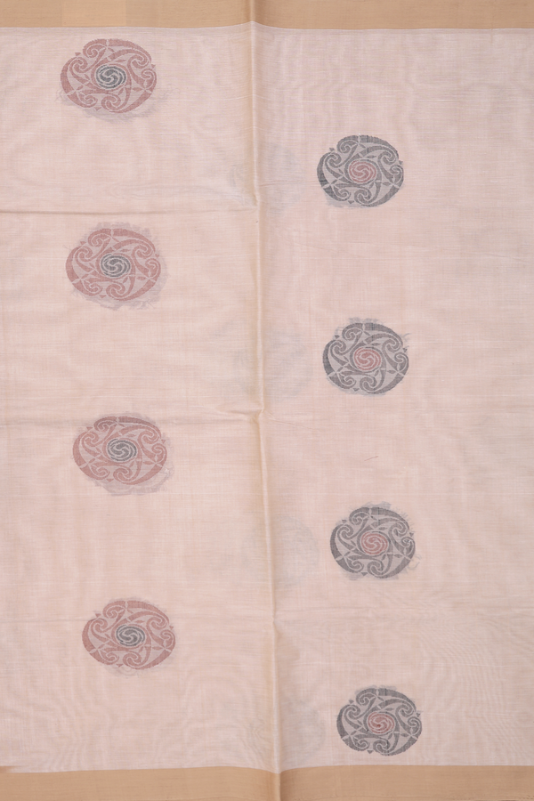 Coimbatore Cotton Saree Pastel Brown With Threadwork Motifs