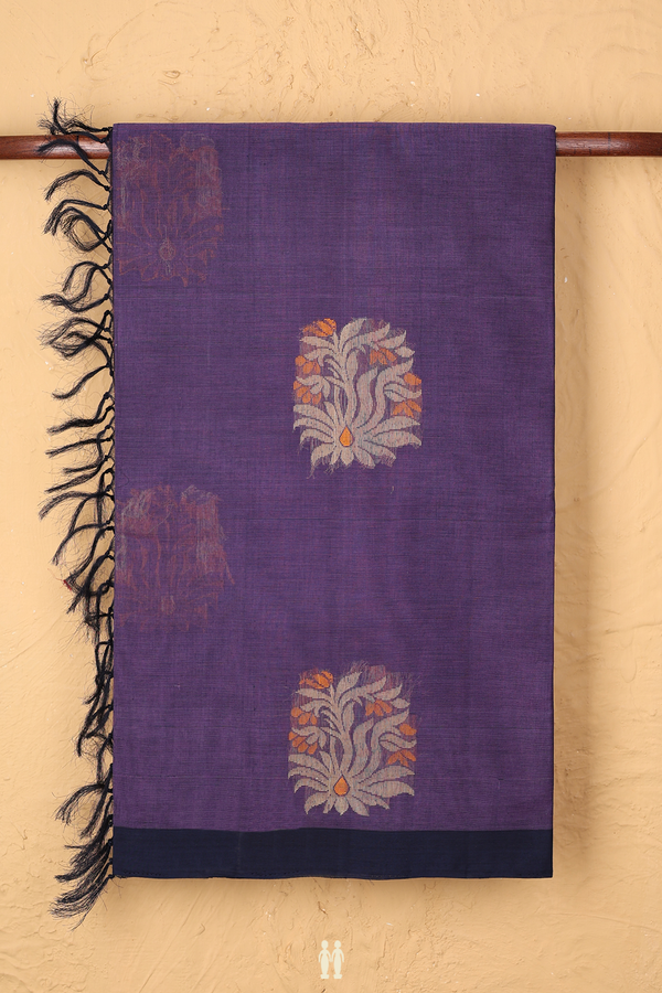 Coimbatore Cotton Saree Regal Purple With Threadwork Motifs