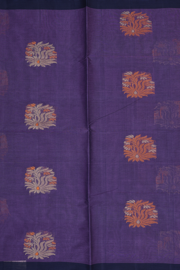 Coimbatore Cotton Saree Regal Purple With Threadwork Motifs