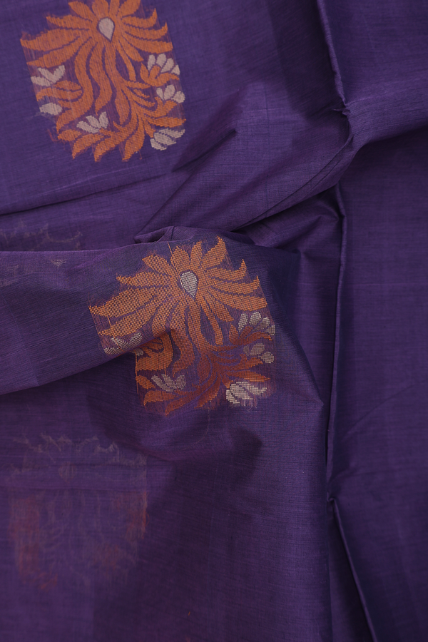 Coimbatore Cotton Saree Regal Purple With Threadwork Motifs