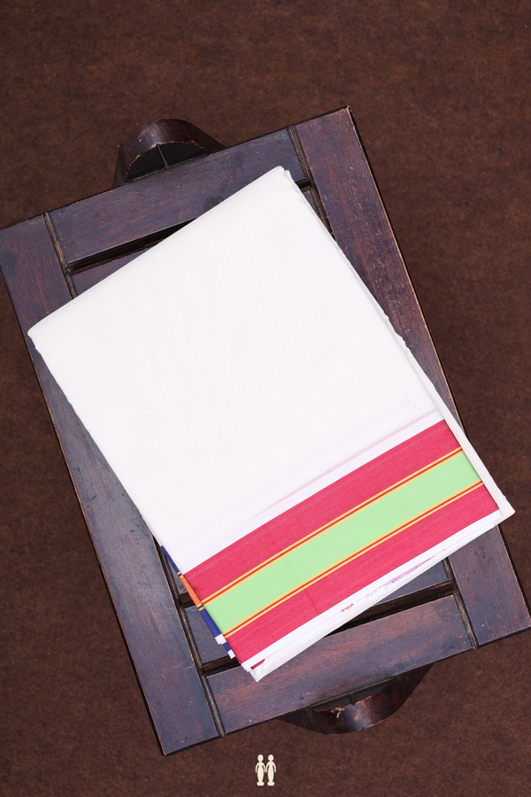 Ganga Jamuna Border White Cotton Dhoti With Angavastram Set