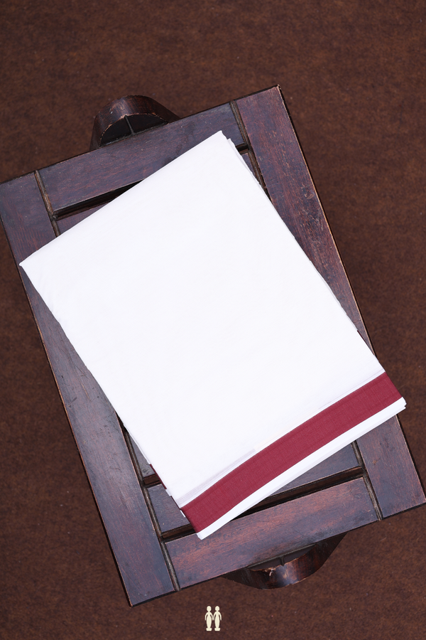 Contrast Border White Cotton Dhoti With Angavastram Set