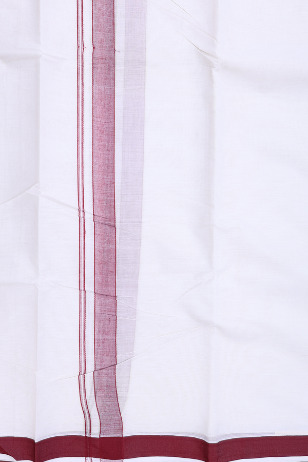 Contrast Border White Cotton Dhoti With Angavastram Set