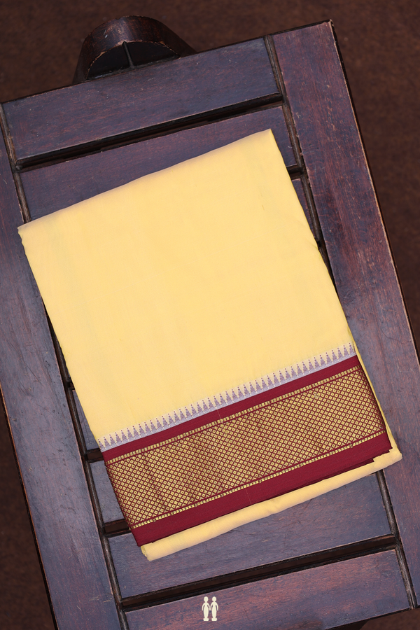 Contrast Border Yellow Silk Dhoti With Angavastram Set