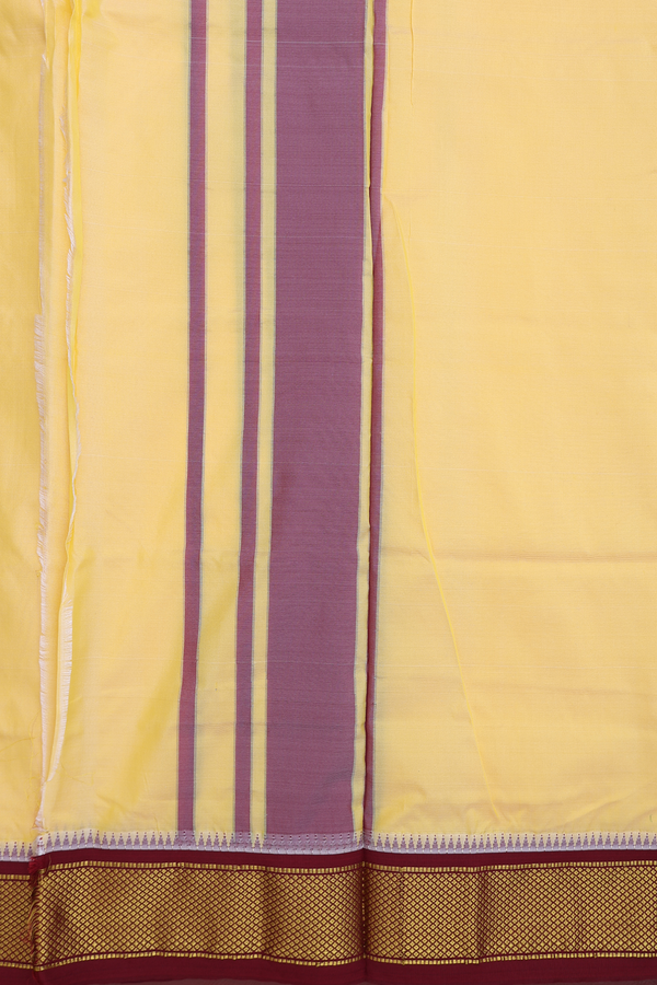 Contrast Border Yellow Silk Dhoti With Angavastram Set