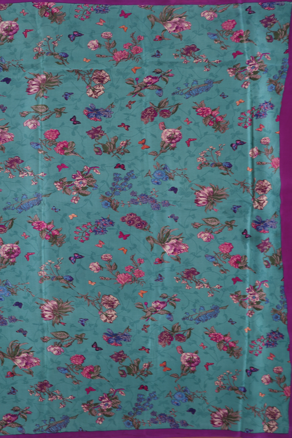 Crepe Saree In Slate Green With Floral Design