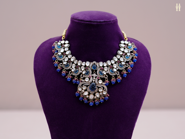 Peacock Design With Beaded Pure Silver Necklace