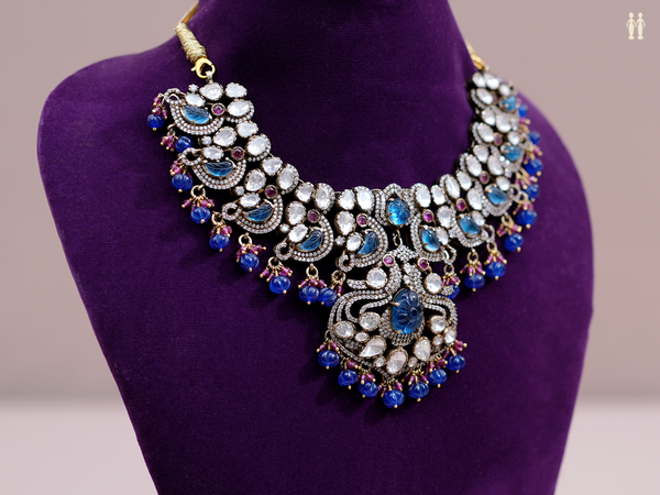 Peacock Design With Beaded Pure Silver Necklace