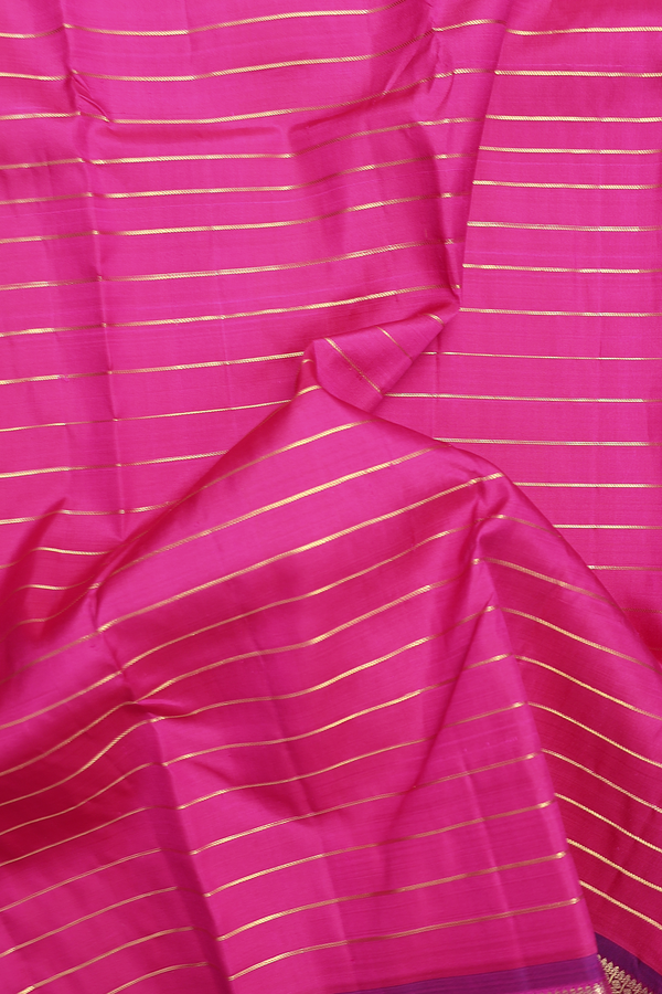 Kanchipuram Silk Saree In Magenta With Stripes Design