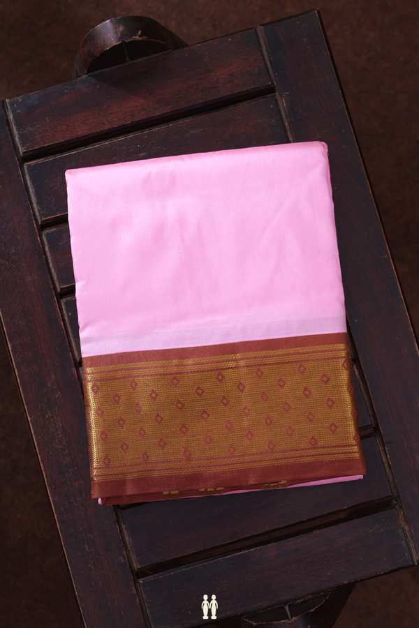 Contrast Border Pink Silk Dhoti With Angavastram Set
