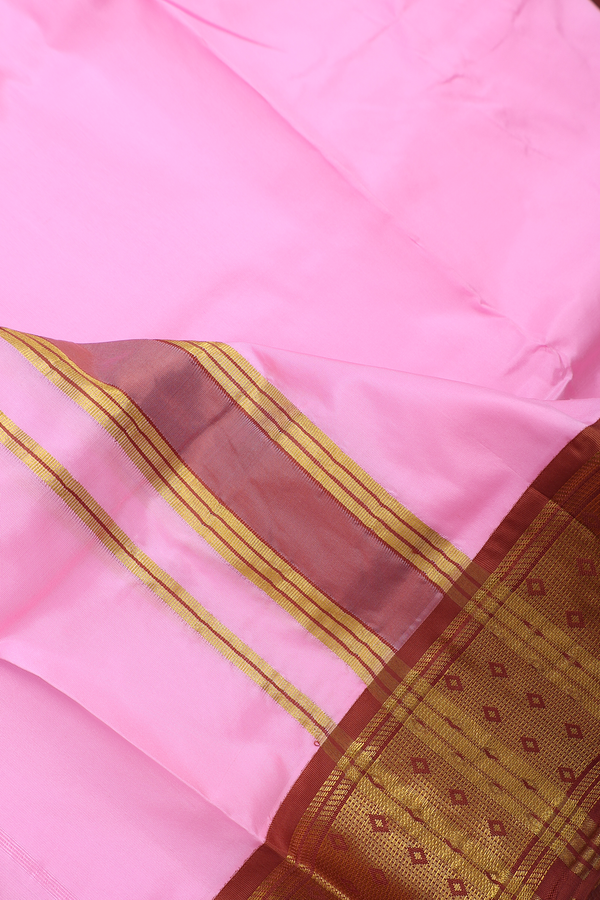 Contrast Border Pink Silk Dhoti With Angavastram Set
