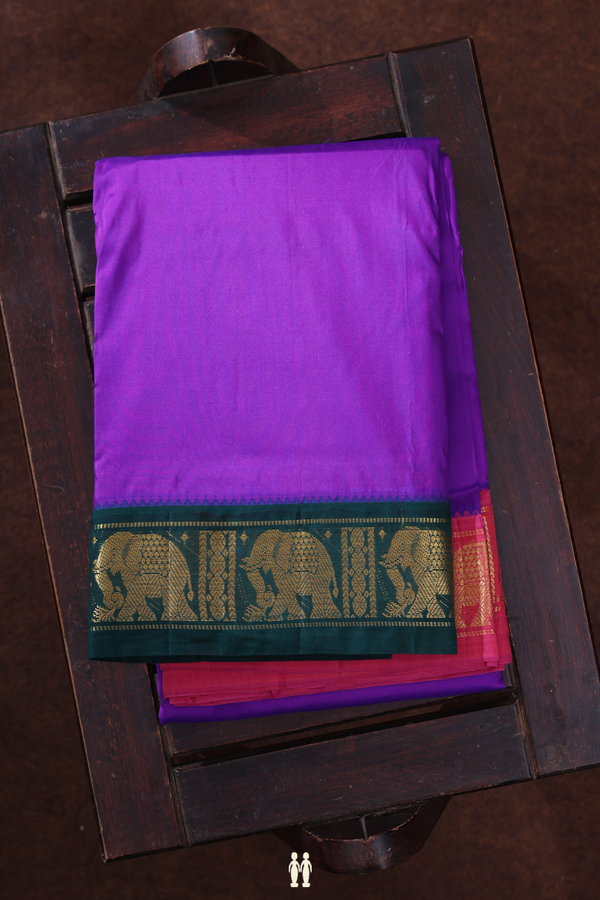 Elephant Border Purple Silk Dhoti With Angavastram Set