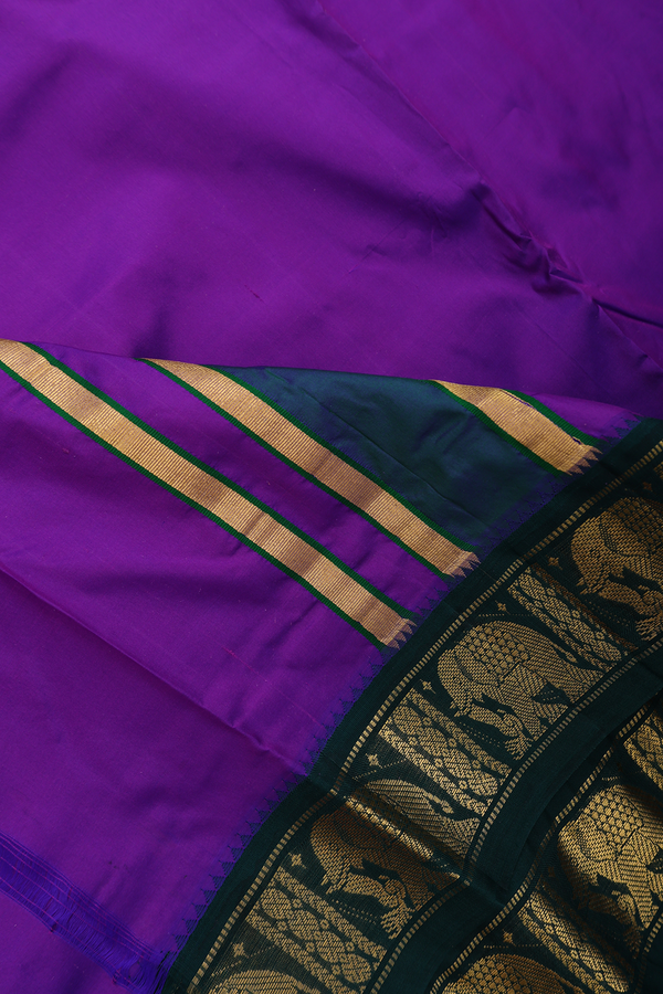 Elephant Border Purple Silk Dhoti With Angavastram Set