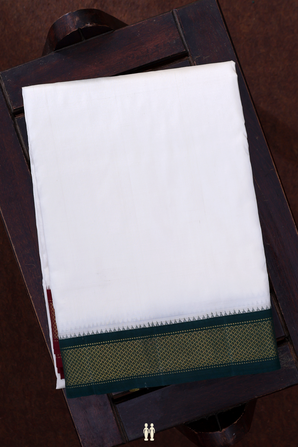 Ganga Jamuna Border Egg White Silk Dhoti With Angavastram Set