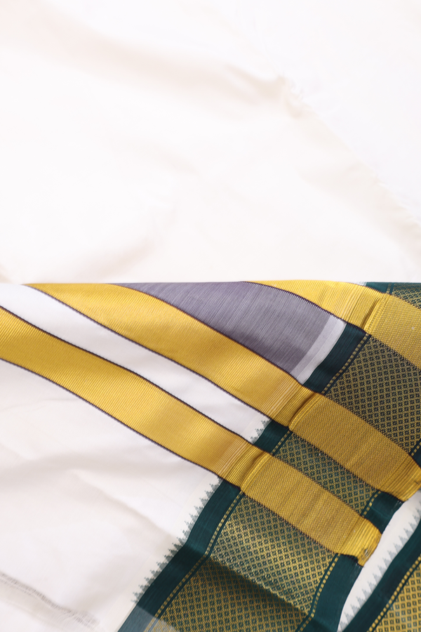 Ganga Jamuna Border Egg White Silk Dhoti With Angavastram Set