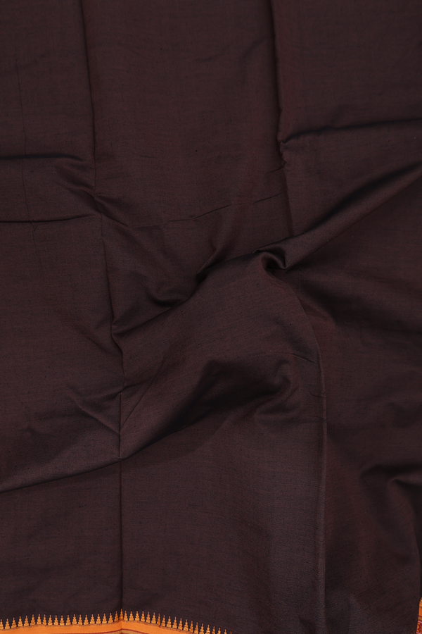 Dharwad Cotton Saree In Dark Oak Brown With Contrast Border