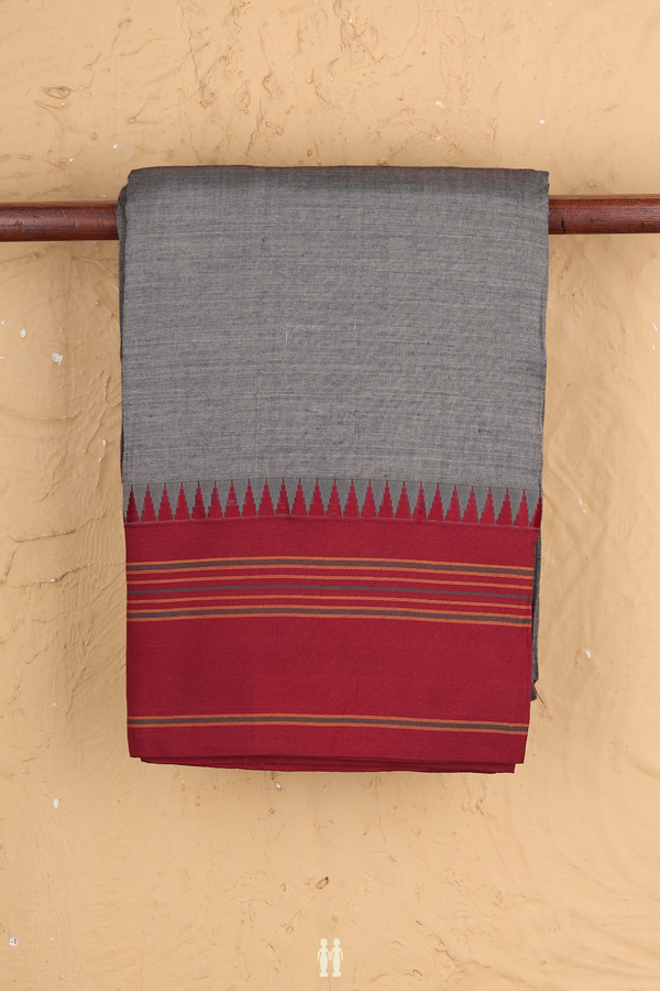 Dharwad Cotton Saree In Grey With Contrast Border