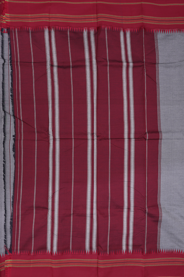 Dharwad Cotton Saree In Grey With Contrast Border