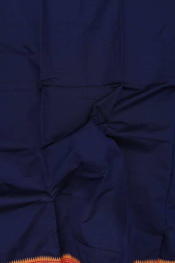 Dharwad Cotton Saree In Navy Blue With Checks Border