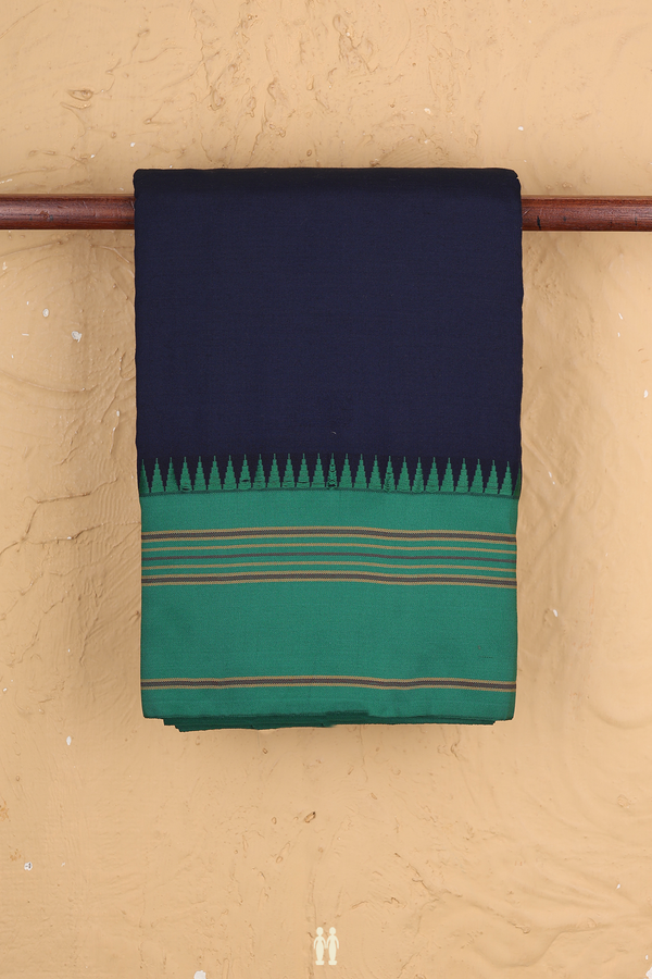 Dharwad Cotton Saree In Navy Blue With Contrast Border
