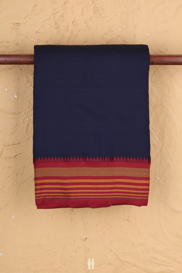Dharwad Cotton Saree In Navy Blue With Contrast Border