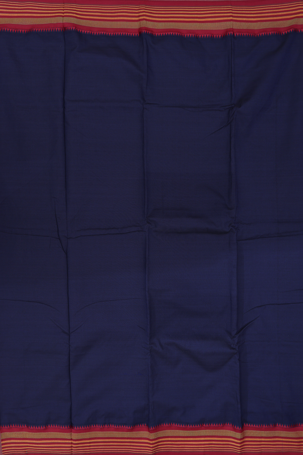 Dharwad Cotton Saree In Navy Blue With Contrast Border