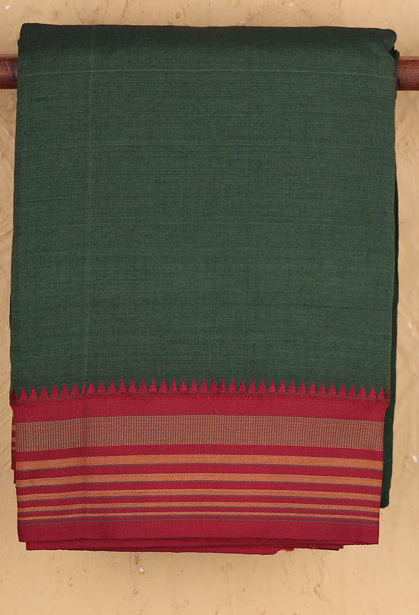 Dharwad Cotton Saree In Leaf Green With Contrast Border