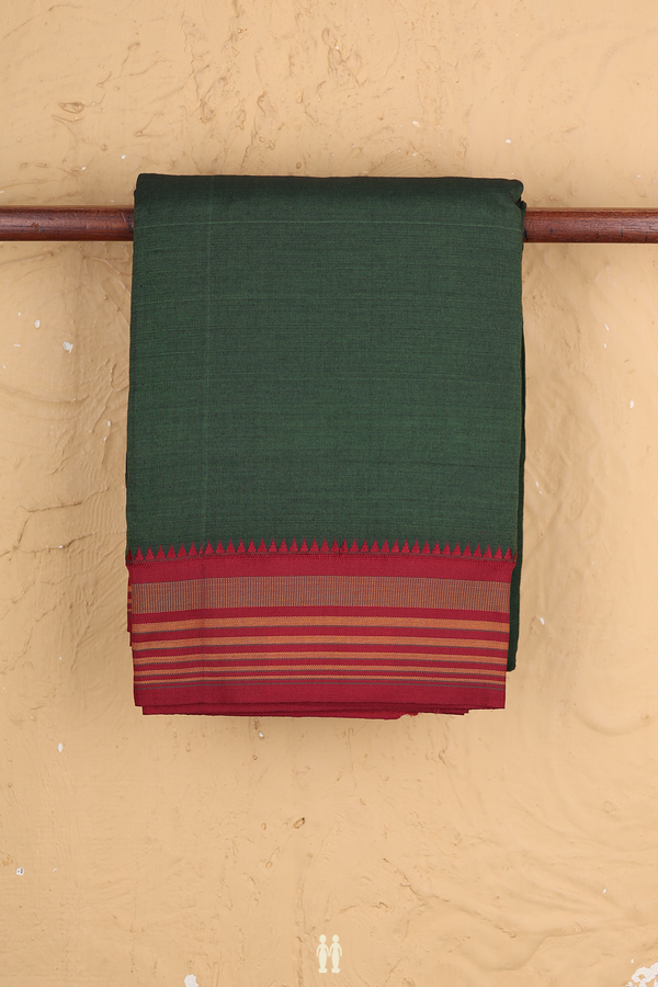 Dharwad Cotton Saree In Leaf Green With Contrast Border
