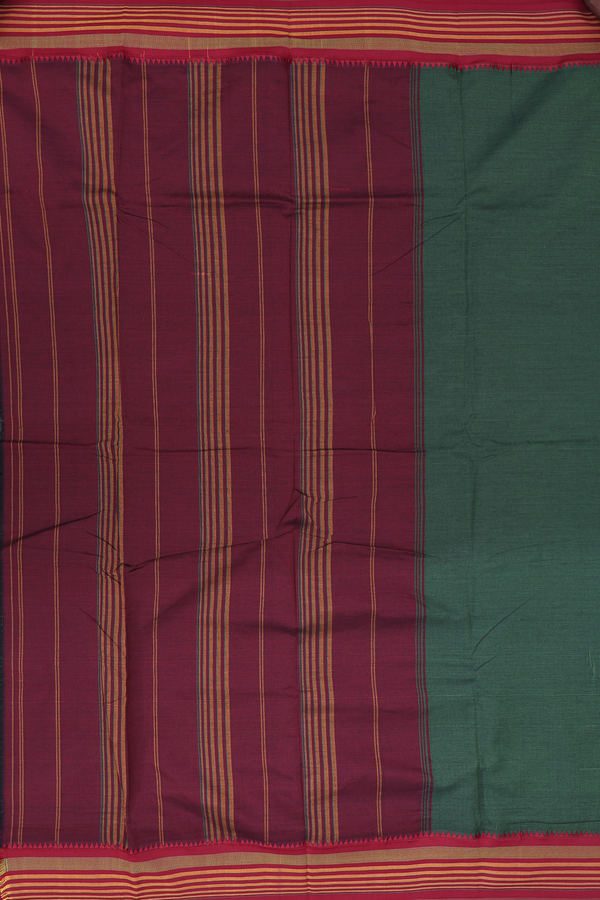 Dharwad Cotton Saree In Leaf Green With Contrast Border
