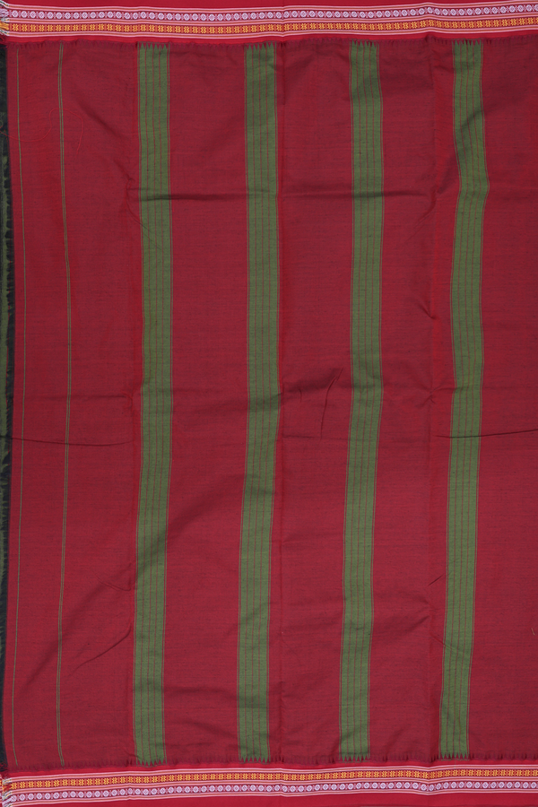 Dharwad Cotton Saree In Olive Green With Contrast Border