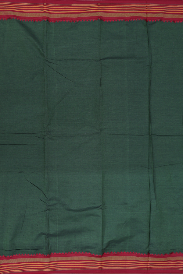 Dharwad Cotton Saree In Leaf Green With Contrast Border