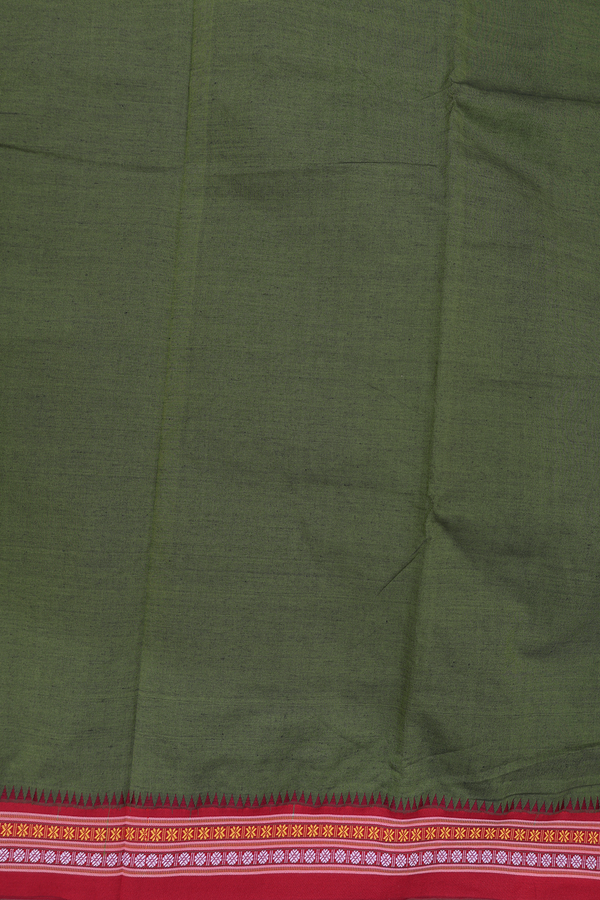 Dharwad Cotton Saree In Olive Green With Contrast Border