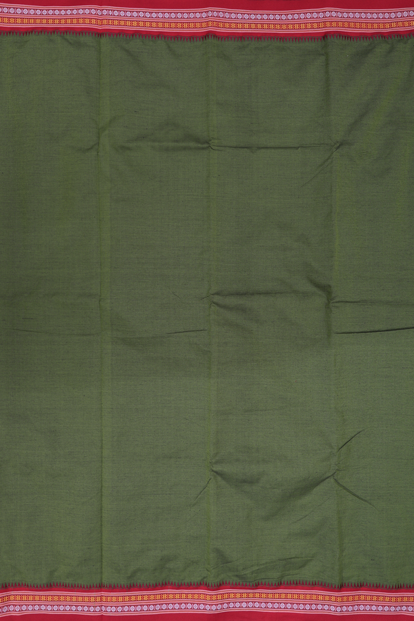 Dharwad Cotton Saree In Olive Green With Contrast Border