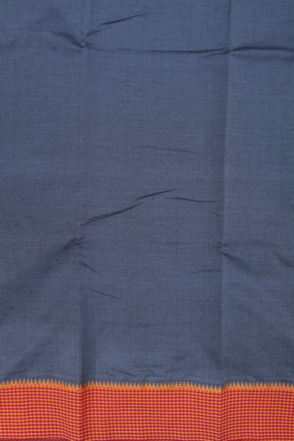 Dharwad Cotton Saree In Pigeon Blue With Checks Border