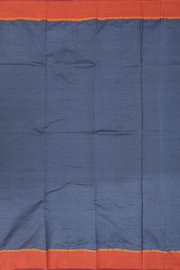 Dharwad Cotton Saree In Pigeon Blue With Checks Border