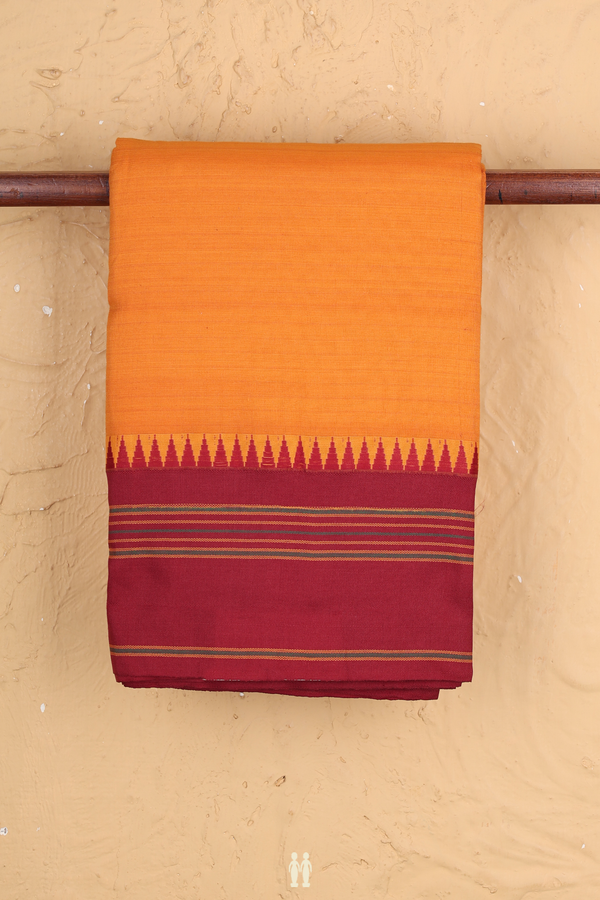 Dharwad Cotton Saree In Royal Orange With Contrast Border