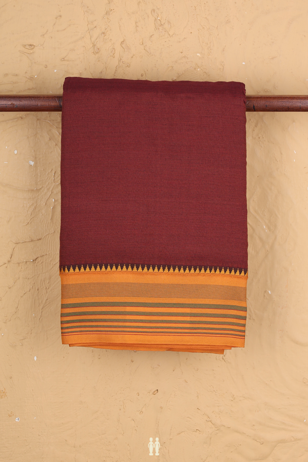 Dharwad Cotton Saree In Rust Brown With Contrast Border