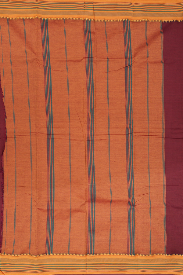 Dharwad Cotton Saree In Rust Brown With Contrast Border