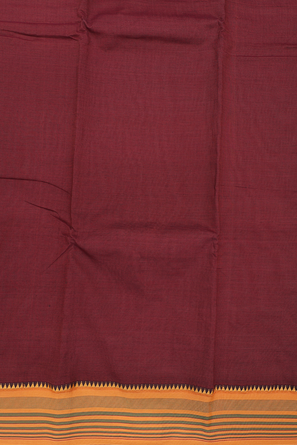 Dharwad Cotton Saree In Rust Brown With Contrast Border