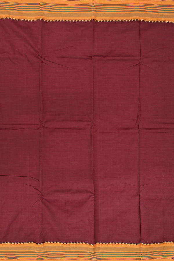 Dharwad Cotton Saree In Rust Brown With Contrast Border